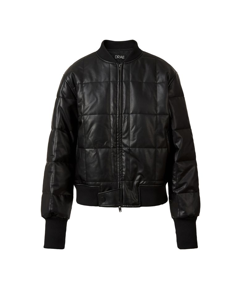 SHELL QUILTED FAUX LEATHER VARSITY JACKET_BLACK
