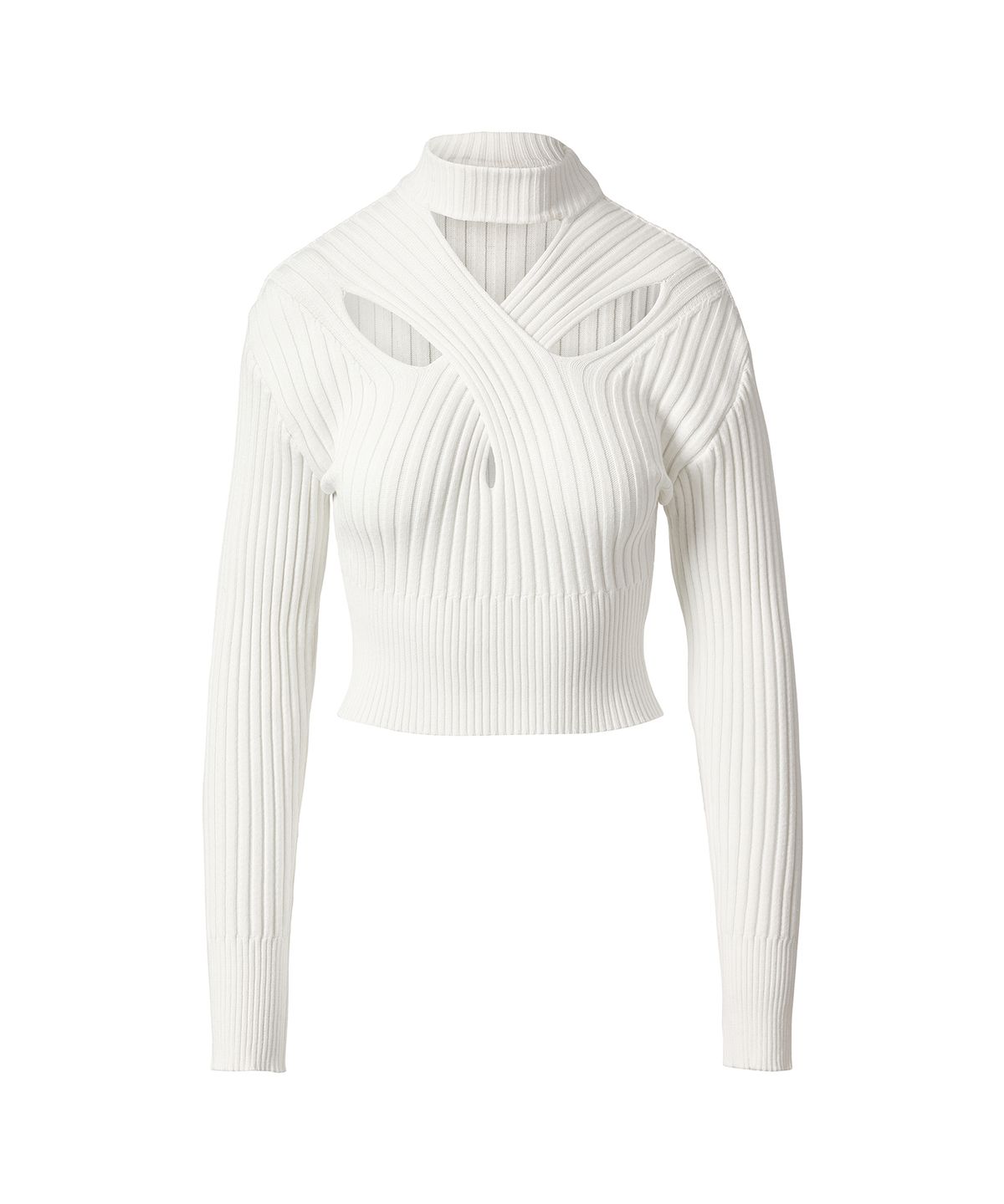 드레(DRAE) CROSS-CUTOUT RIBBED-KNIT SWEATER_WHITE