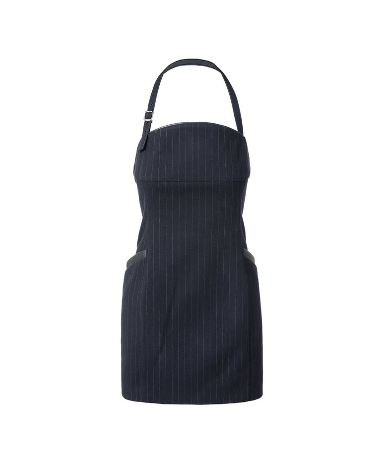STRIPE WOOL-BLEND STRAP DRESS_NAVY