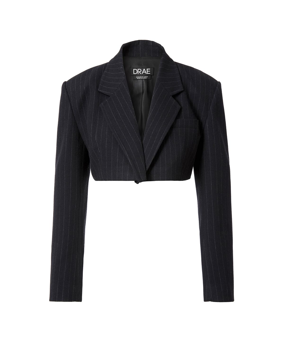 드레(DRAE) STRIPE WOOL-BLEND CROPPED JACKET_NAVY