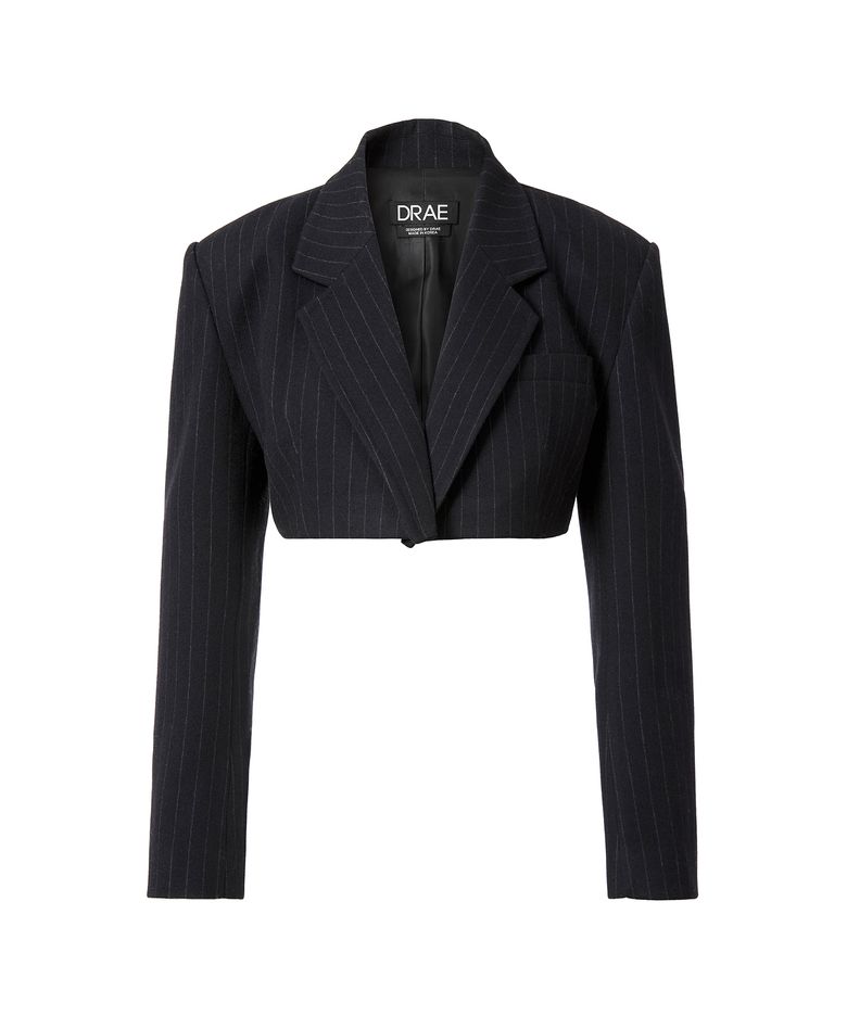 STRIPE WOOL-BLEND CROPPED JACKET_NAVY
