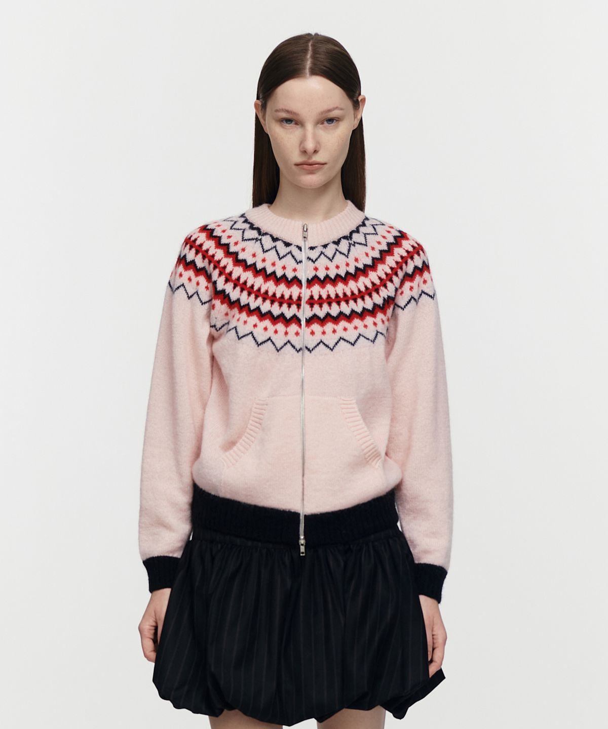 버뮬라(BURMULA) NORDIC ZIP UP CARDIGAN (PINK)