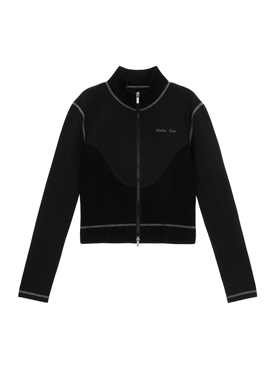 MUSINSA公式 | MATIN KIM HIGH NECK JERSEY ZIP UP IN BLACK