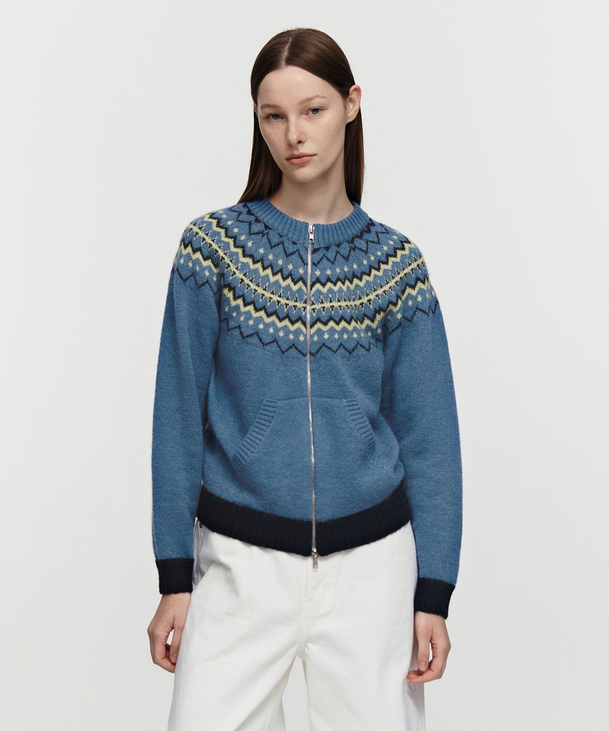 버뮬라(BURMULA) NORDIC ZIP UP CARDIGAN (BLUE)