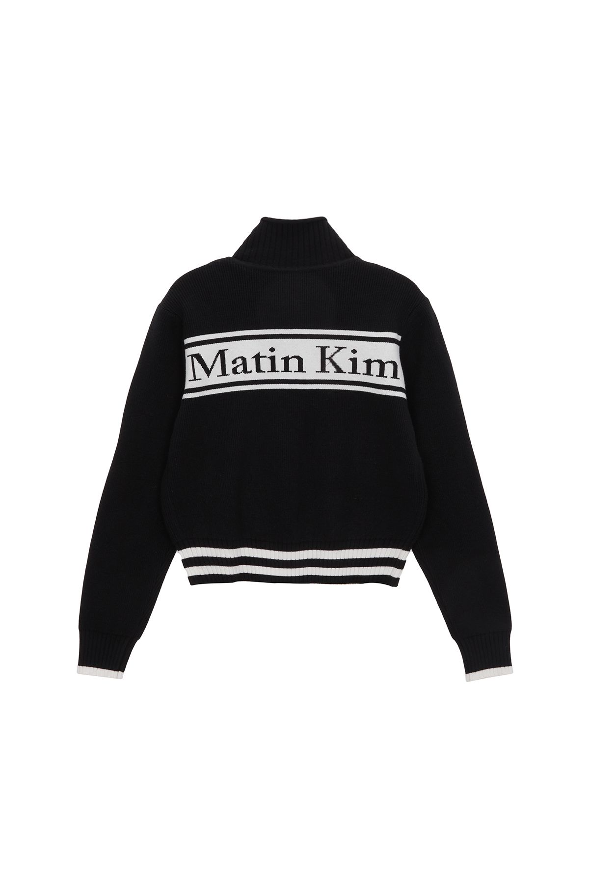 마뗑킴(MATIN KIM) SPELL POINT STRIPE WOOL BLENDED KNIT CARDIGAN IN BLACK