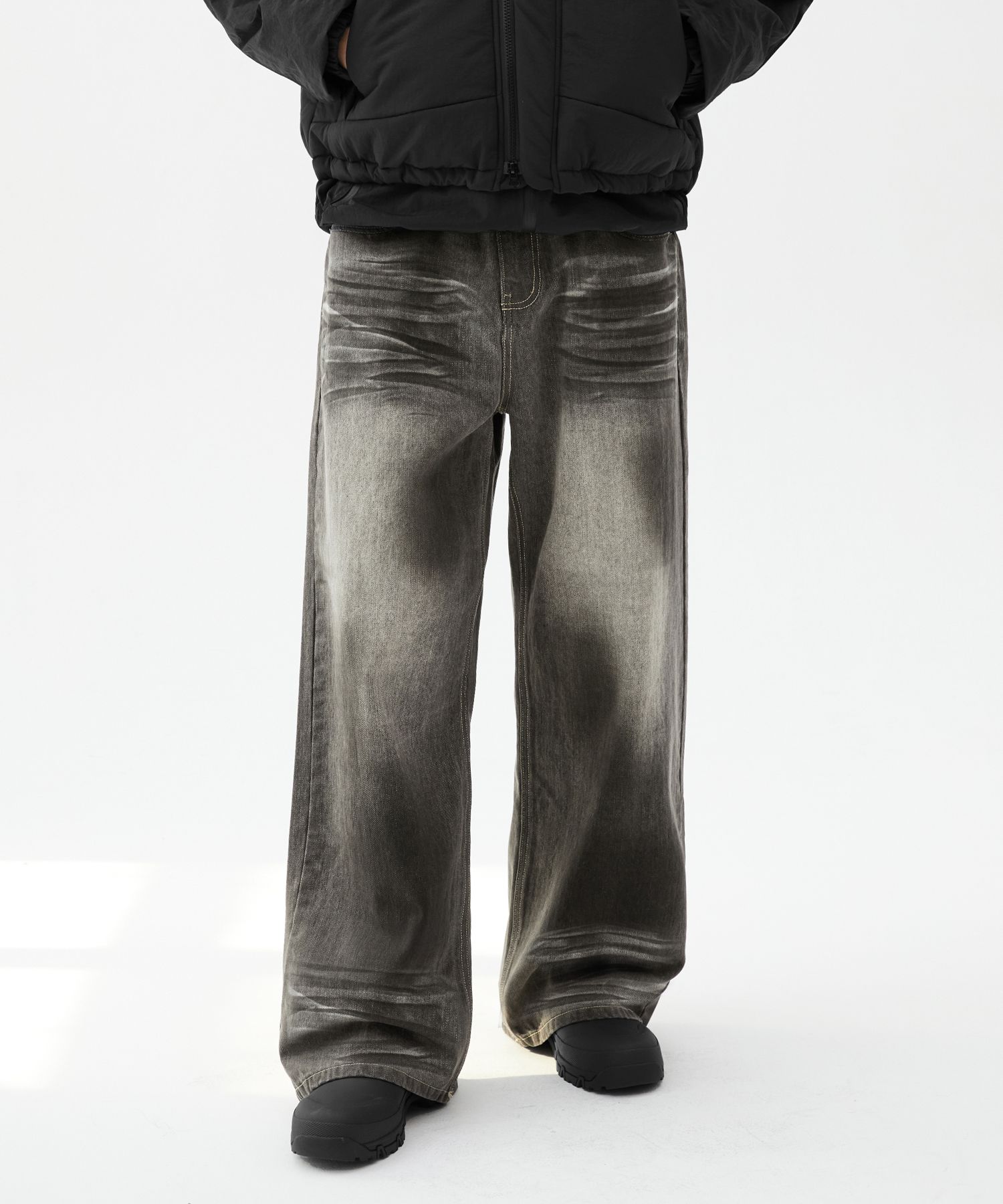 ★TRILLION★ Dirty brush washed wide denim pants LIGHT GRAY MUSINSA | TRILLION Dirty brush washed wide denim pants