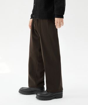 에센셜 세미 와이드 슬랙스 (BROWN)