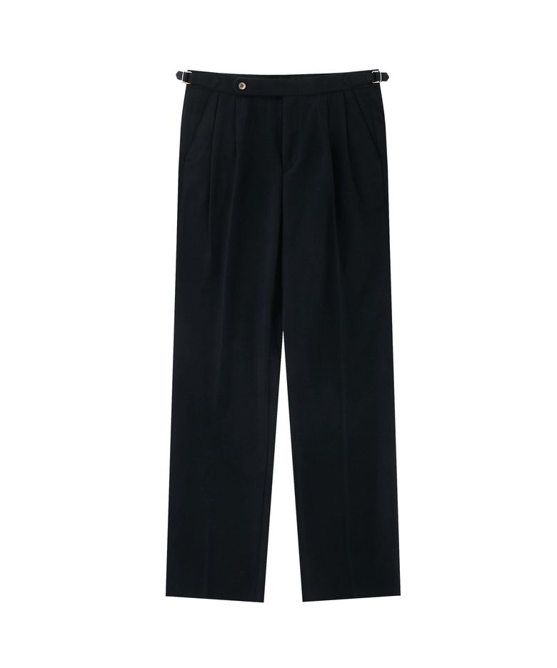 Wool Flannel adjust 2Pleats relaxed Trousers (Navy)