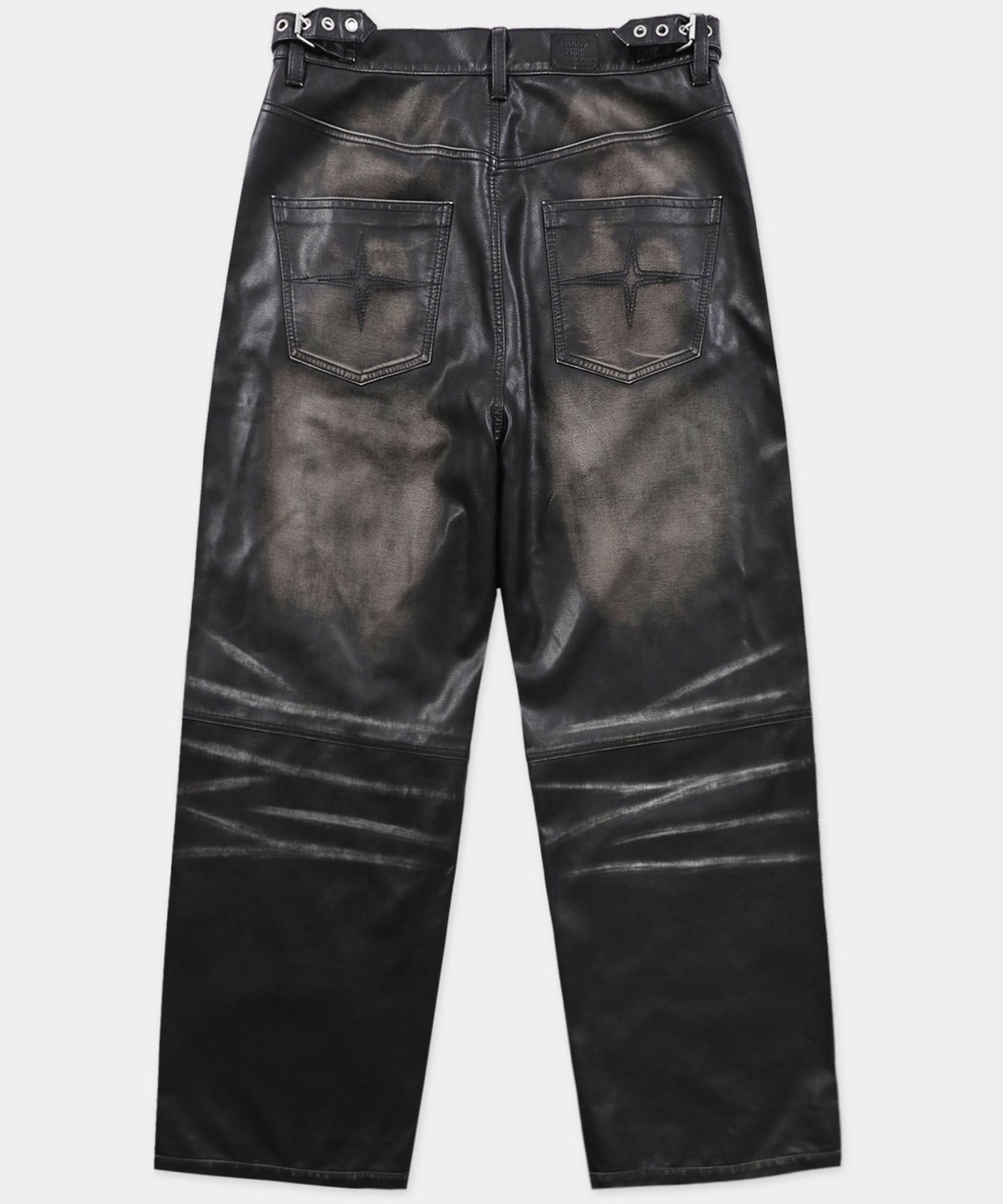 MUSINSA公式 | BADBLOOD Distressed Leather Trousers - Black