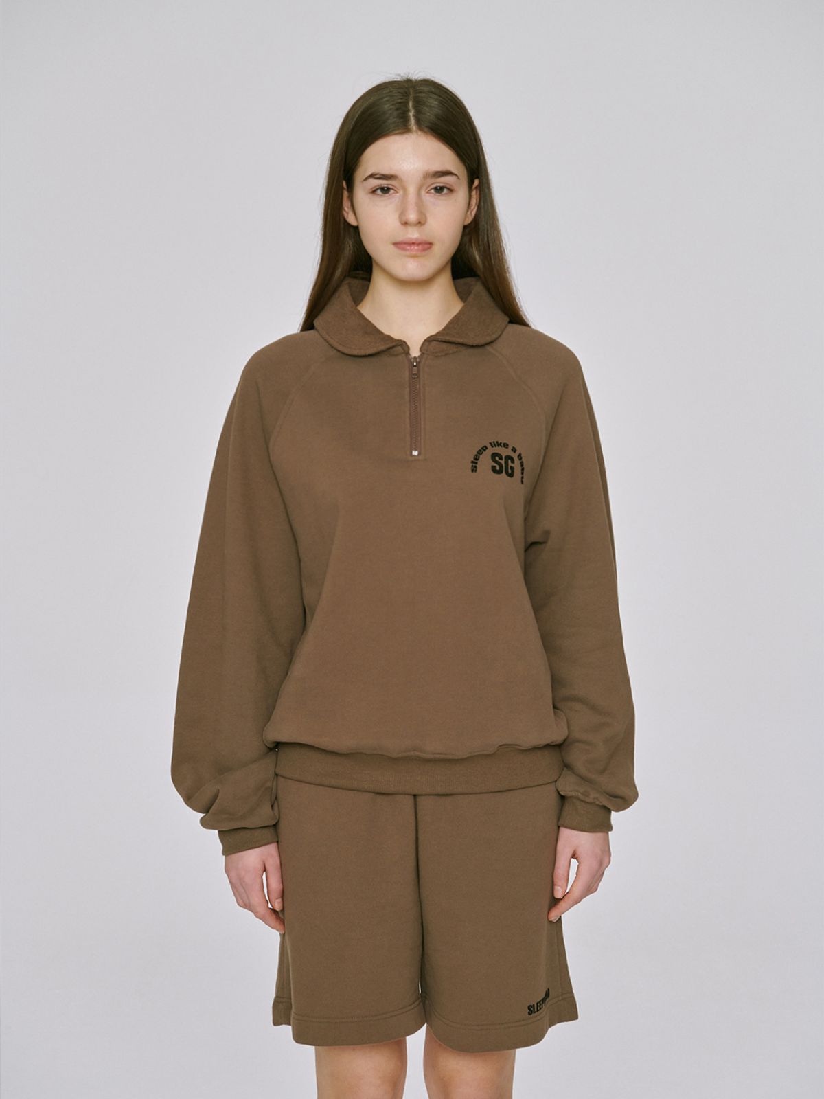 슬리피곰(SLEEPYGOM) Brown quater zip