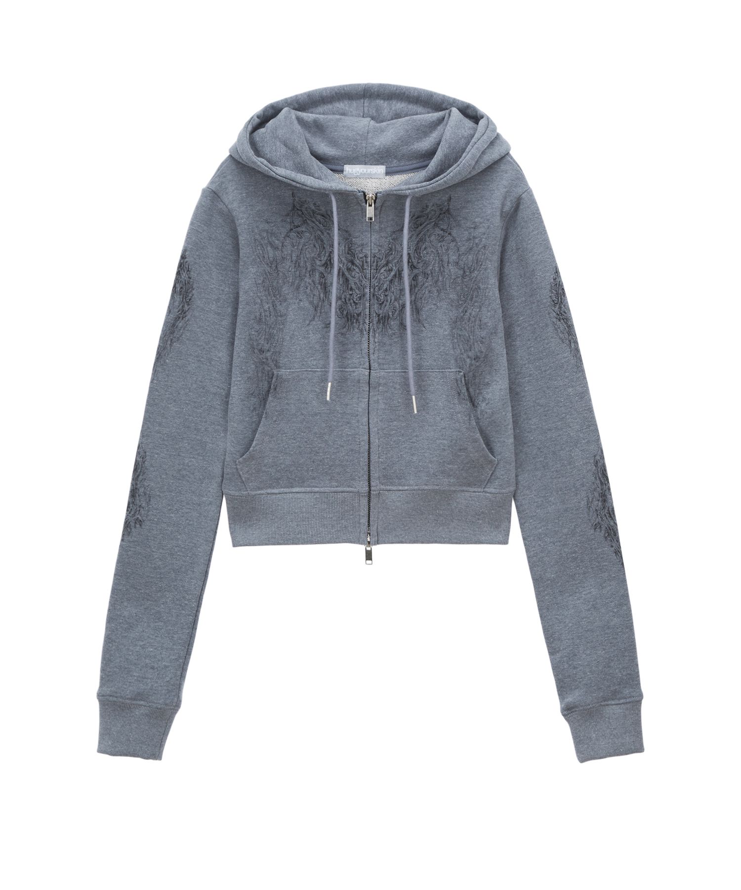 MUSINSA | HUG YOUR SKIN Scully Crop Hooded Zip-Up (Indigo)