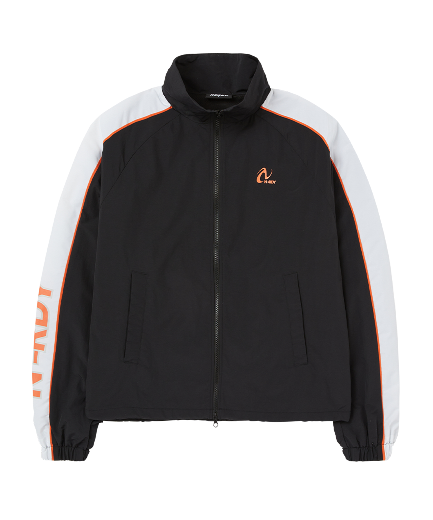 ☆NERDY☆ Double Line Windbreaker Black Blue Light Gray NOTCH PATCHWORK HOODED WINDBREAKER - SILVER / AZURE / BLACK