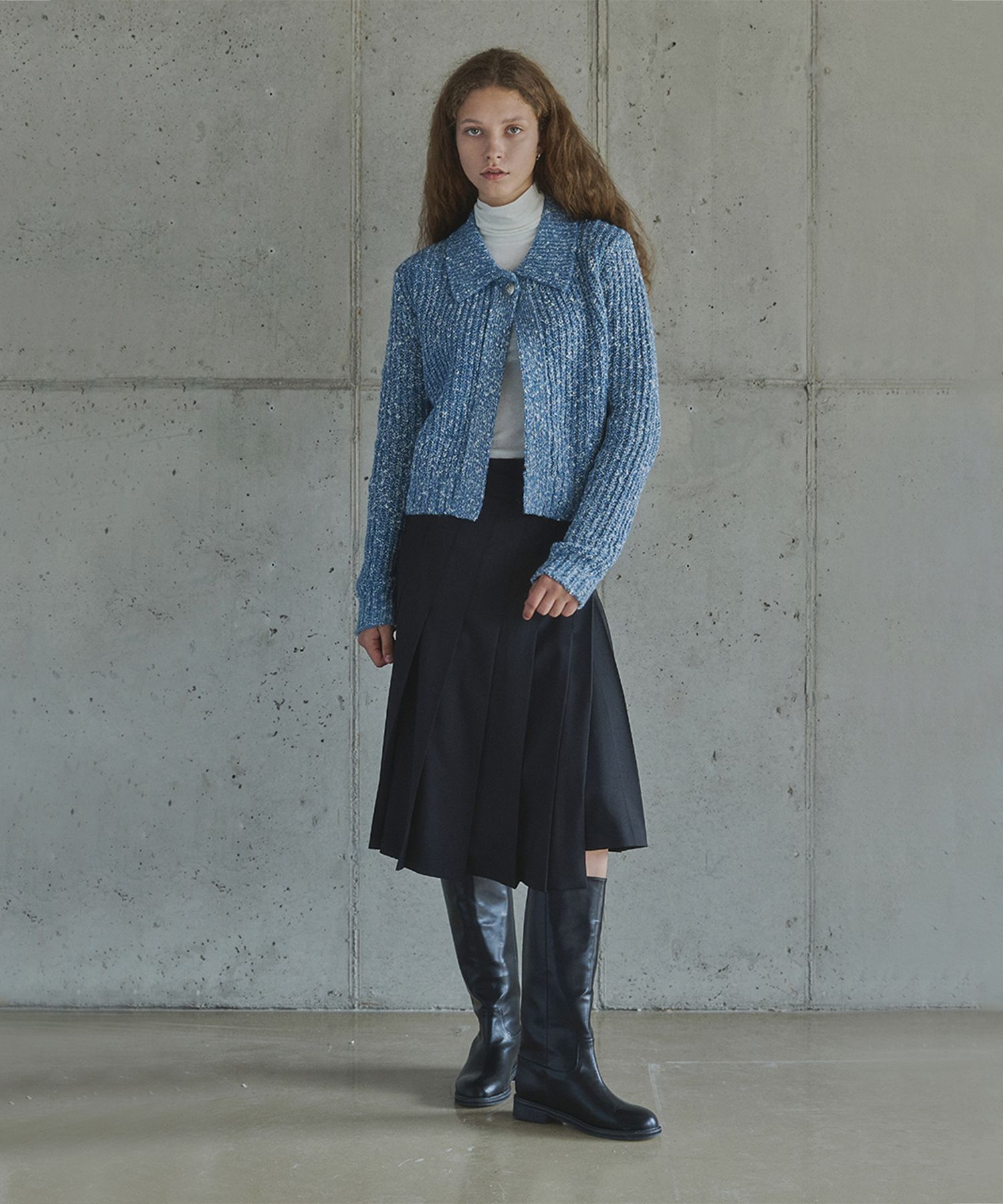MUSINSA | IHR Unbalanced pleated skirt / black