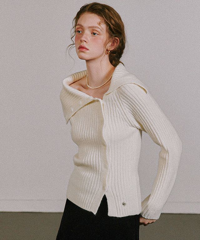 MUSINSA公式 | RONRON ALPACA GOLGI DIAGONAL CARDIGAN IVORY