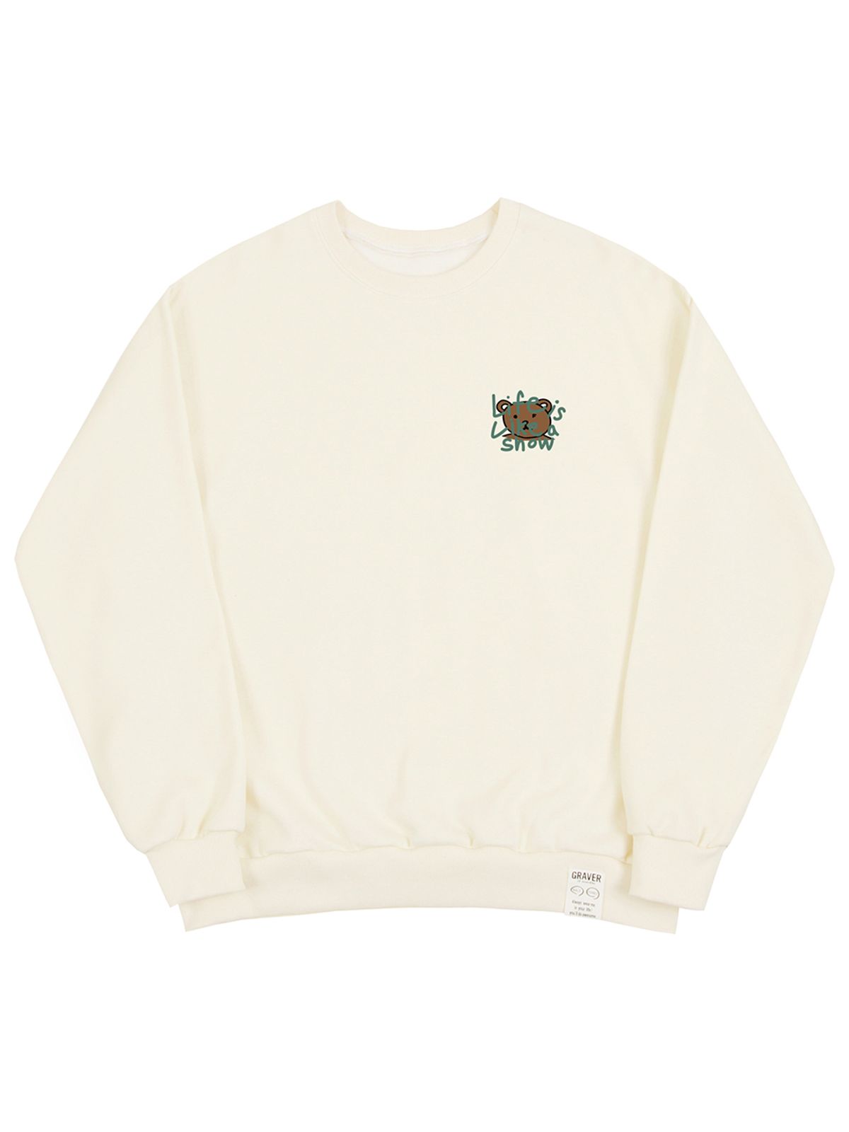 그레이버(GRAVER) [UNISEX]드로잉 레터 베어 스마일 맨투맨_크림/그린 로고