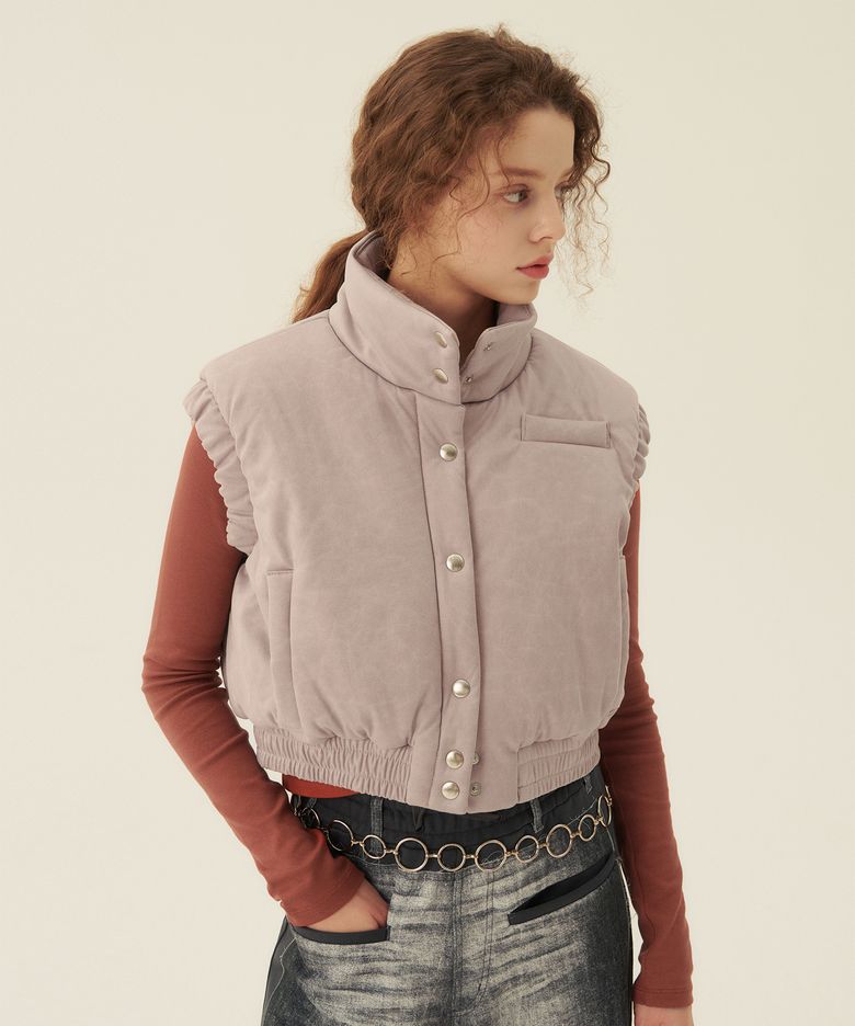 CRACK PADDING VEST - RED GRAY 패딩베스트