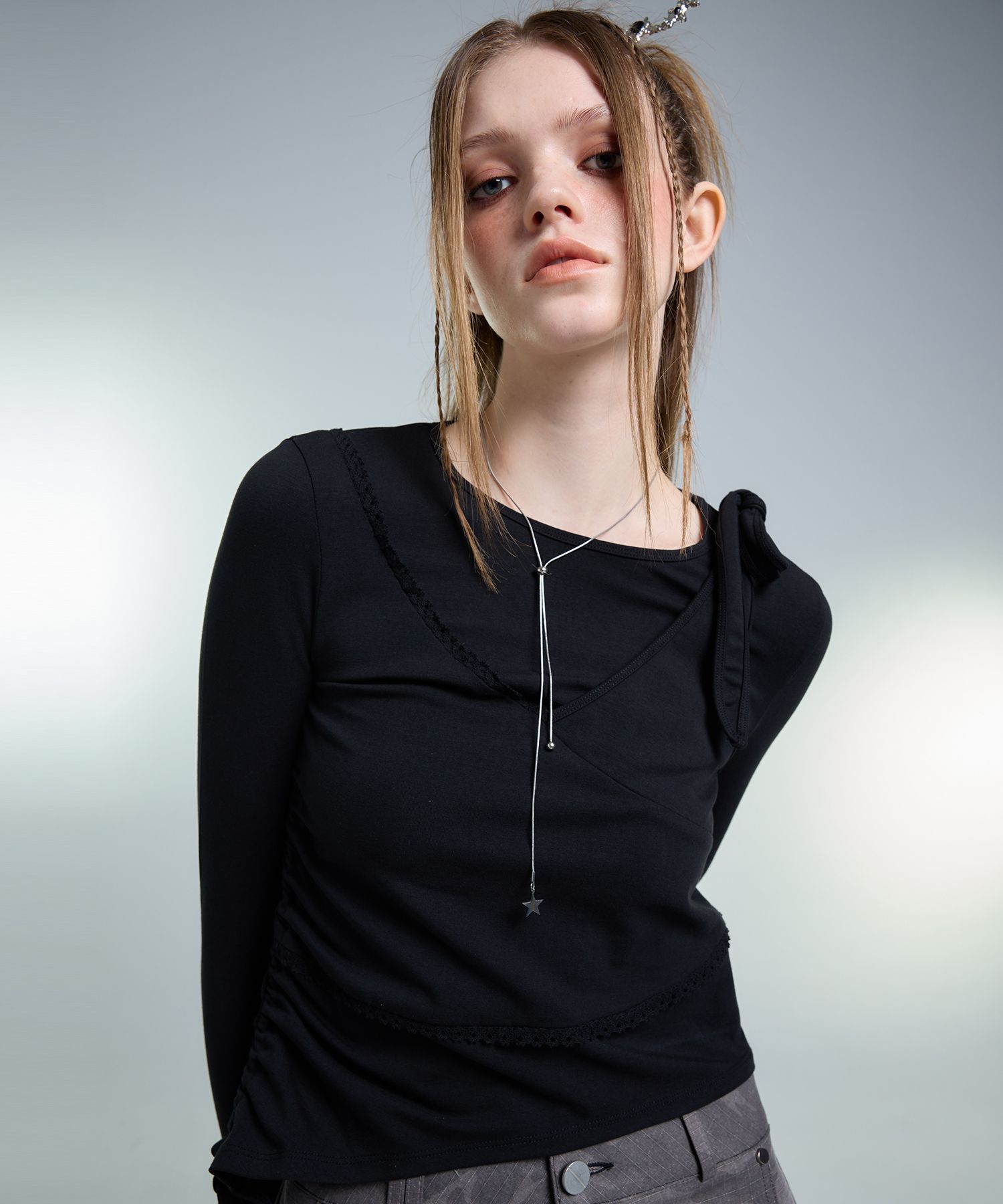[LUV IS TRUE]★AM RIBBON TEE MUSINSA | LUV IS TRUE AM RIBBON TEE(BLACK)