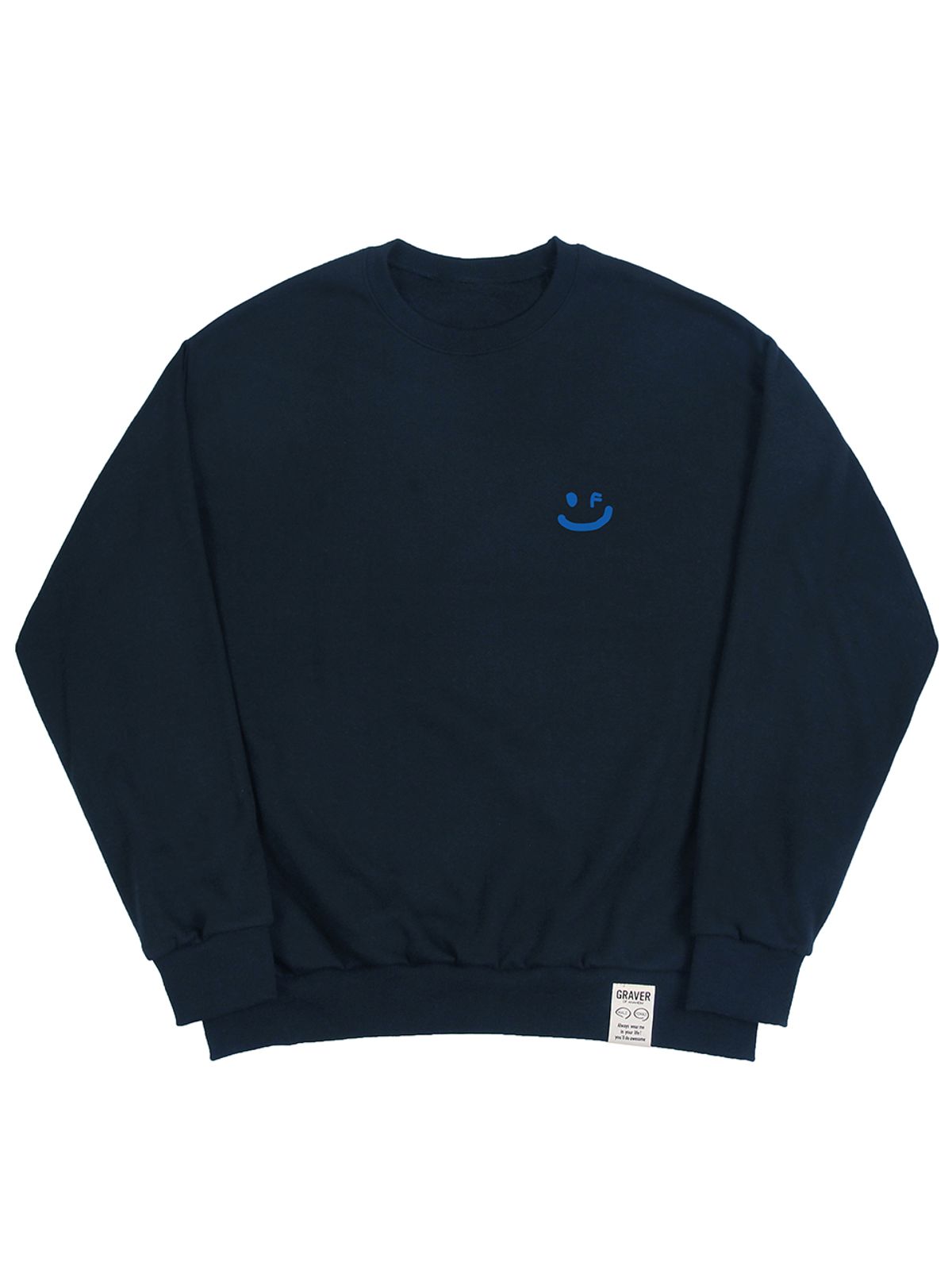 그레이버(GRAVER) [UNISEX]스몰 드로잉스마일 맨투맨_네이비/블루 로고