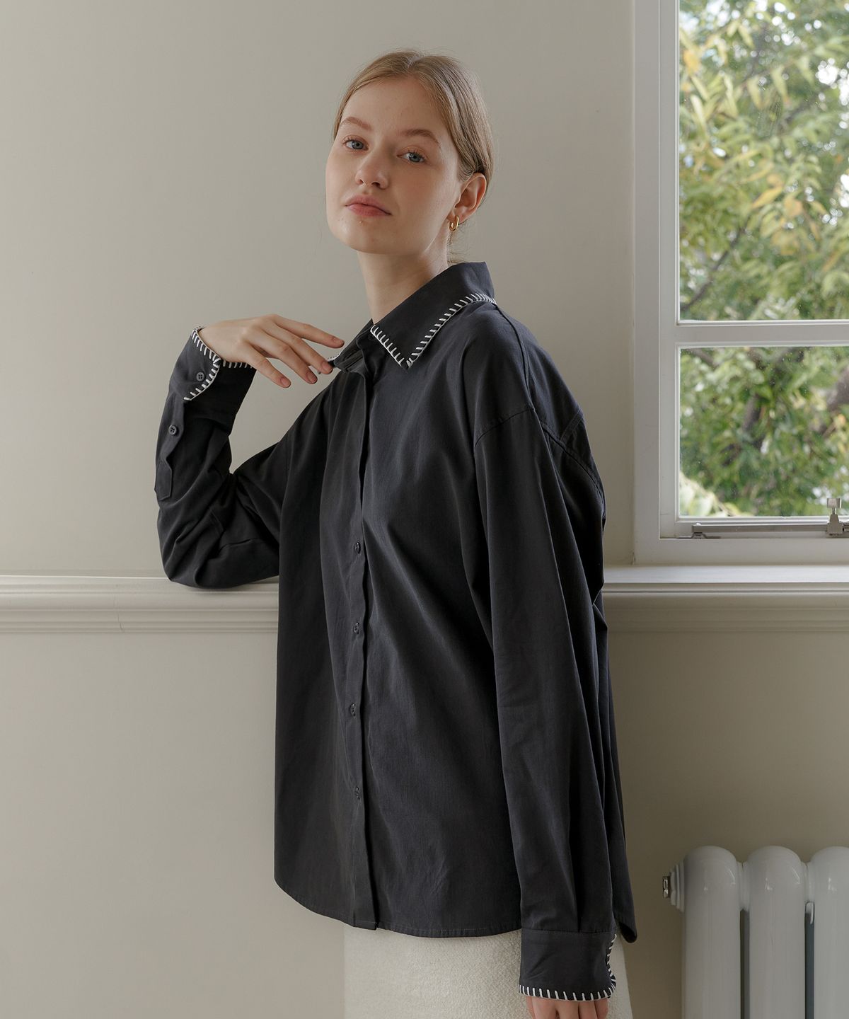 엽페(YUPPE) MELO COTTON SHIRT_CHARCOAL