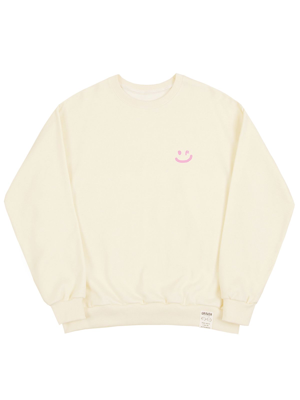 그레이버(GRAVER) [UNISEX]스몰 드로잉스마일 맨투맨_크림/핑크 로고