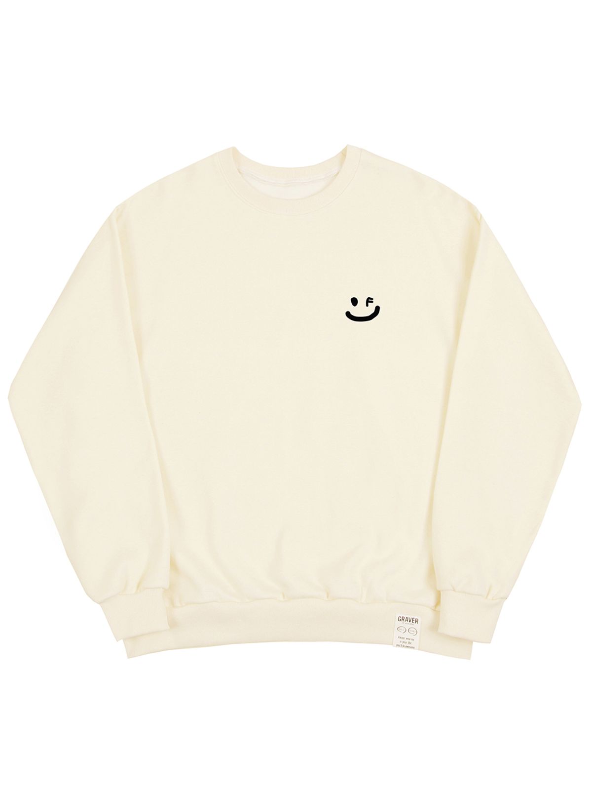 그레이버(GRAVER) [UNISEX]스몰 드로잉스마일 맨투맨_크림/블랙 로고