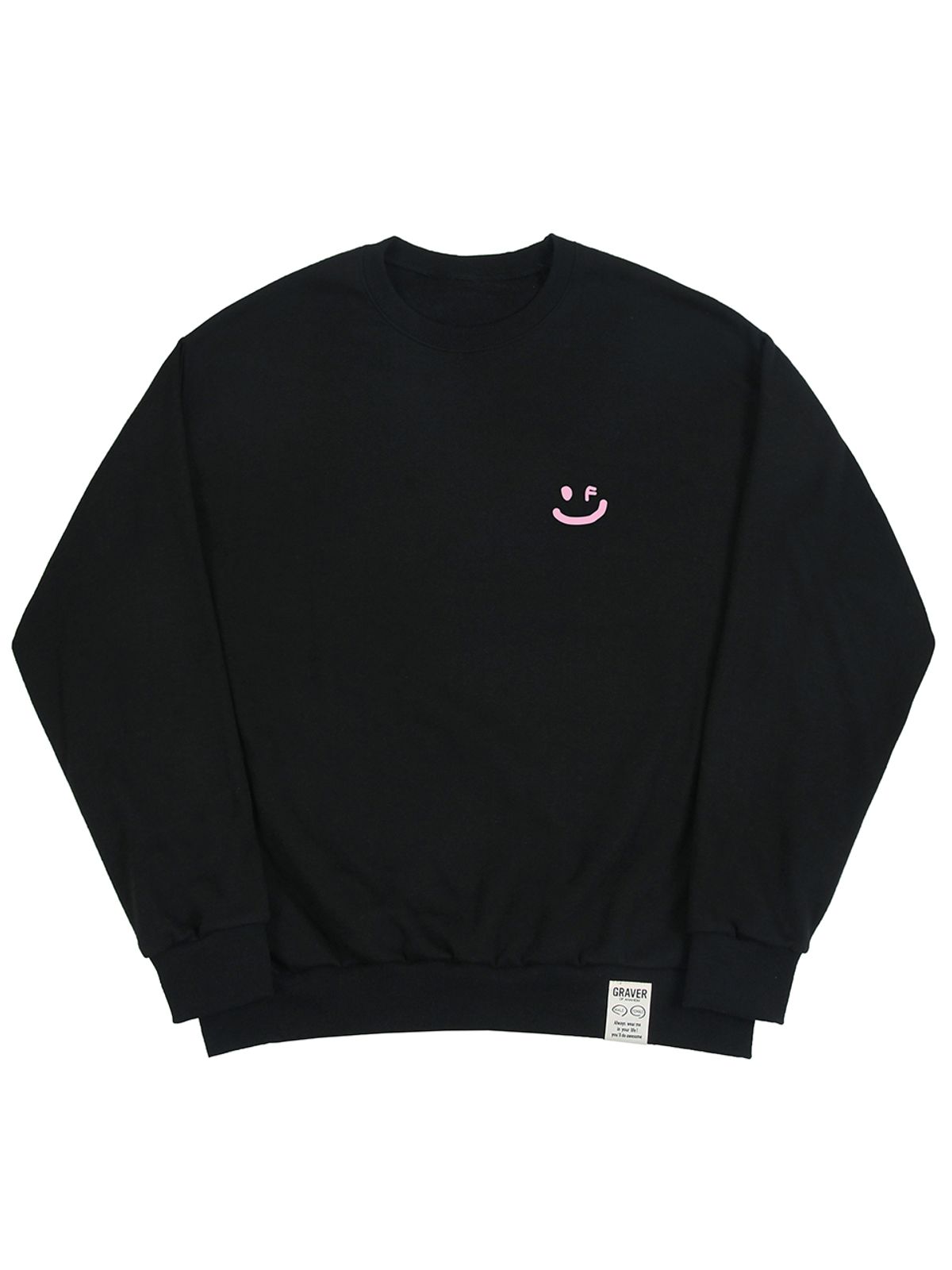 그레이버(GRAVER) [UNISEX]스몰 드로잉스마일 맨투맨_블랙/핑크 로고
