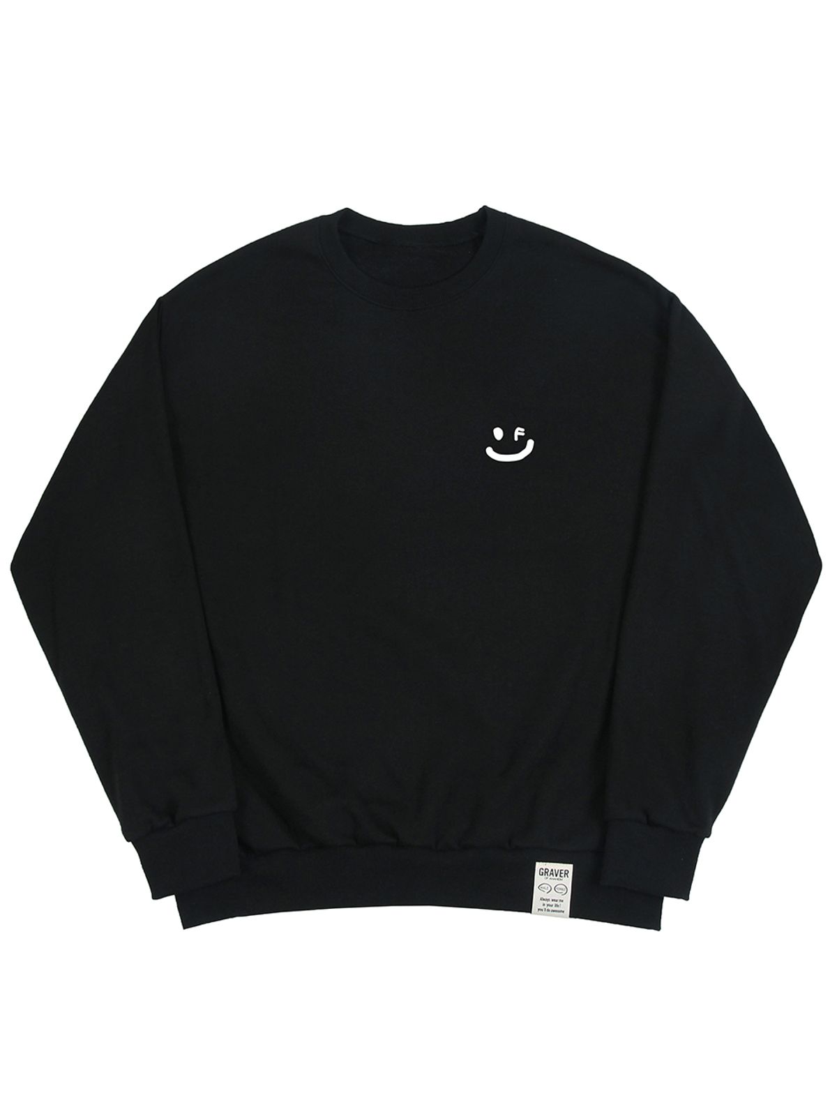 그레이버(GRAVER) [UNISEX]스몰 드로잉스마일 맨투맨_블랙/화이트 로고
