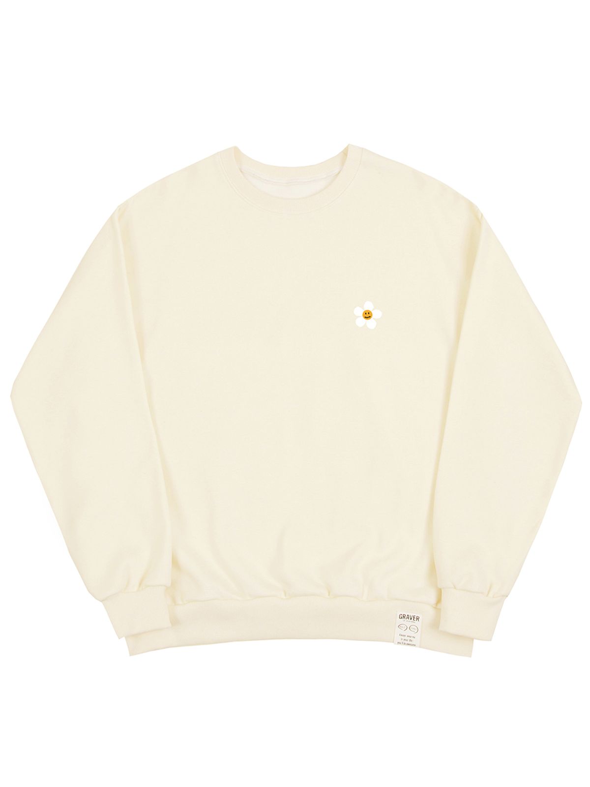 그레이버(GRAVER) [UNISEX]플라워도트 로고 스마일 맨투맨_크림