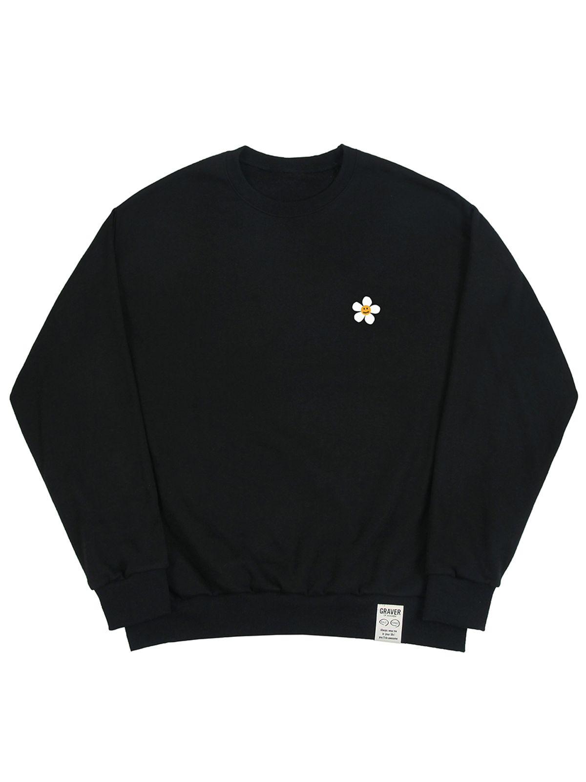 그레이버(GRAVER) [UNISEX]플라워도트 로고 스마일 맨투맨_블랙