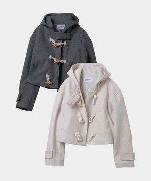 후드 크롭 더플 코트 자켓 점퍼_2COLOR