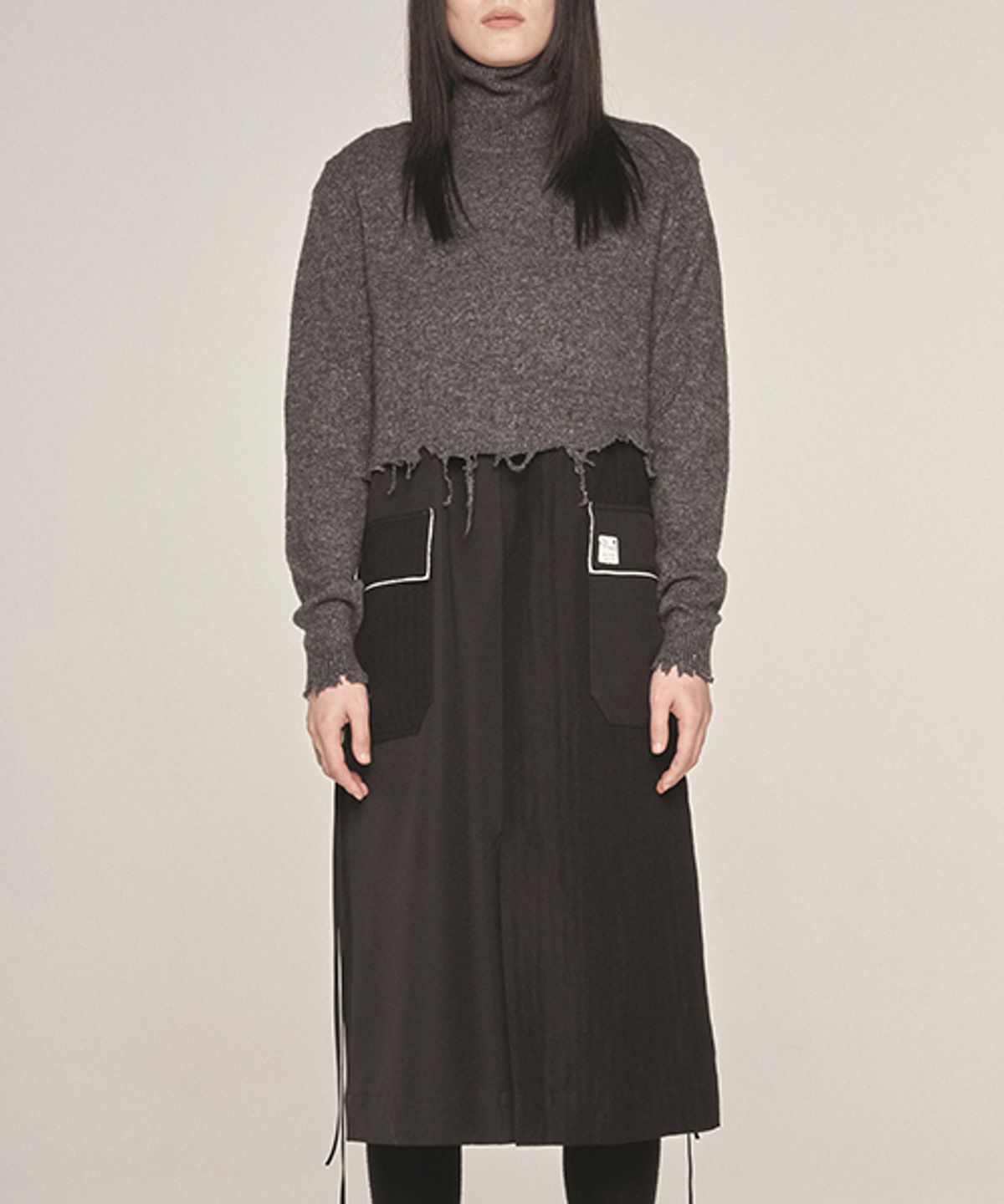 래코드(RECODE) Knit Set Color Blocked H-Line Dress_RQDAW23539BKX