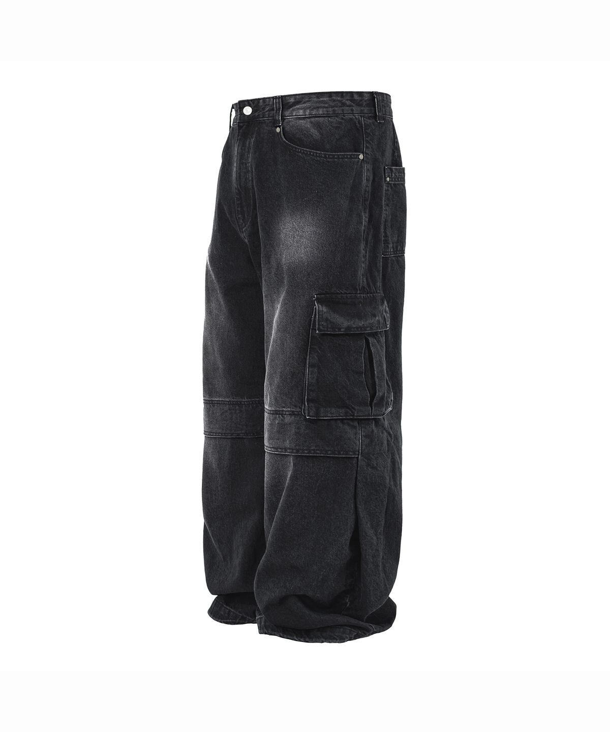 히든비하인드(HIDDEN BEHIND) SIDE CUT DENIM CARGO PANTS (WASHED BLACK)