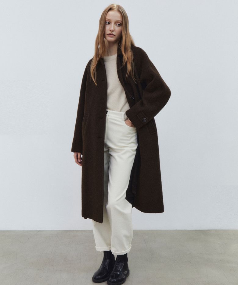 alpaca blend balmacaan coat - brown