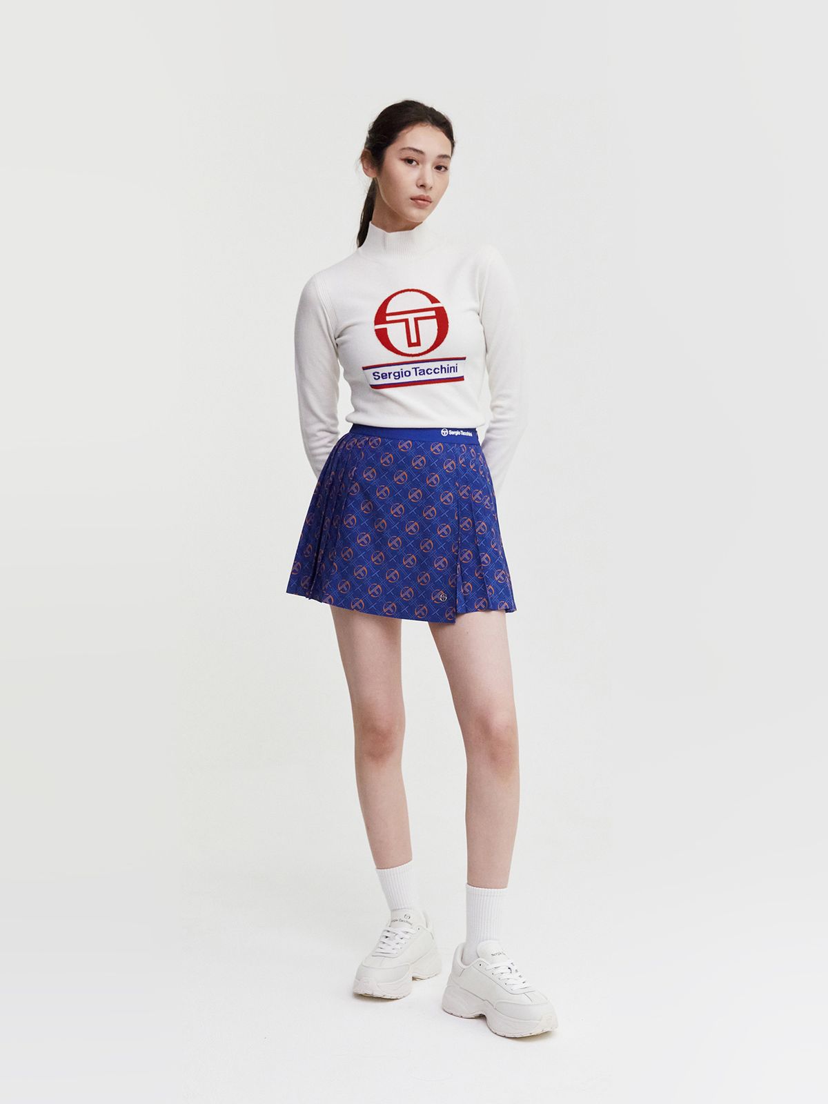 세르지오 타키니(SERGIO TACCHINI) W 리조트 AOP 패턴 플리츠 랩 스커트 (D.Blue)