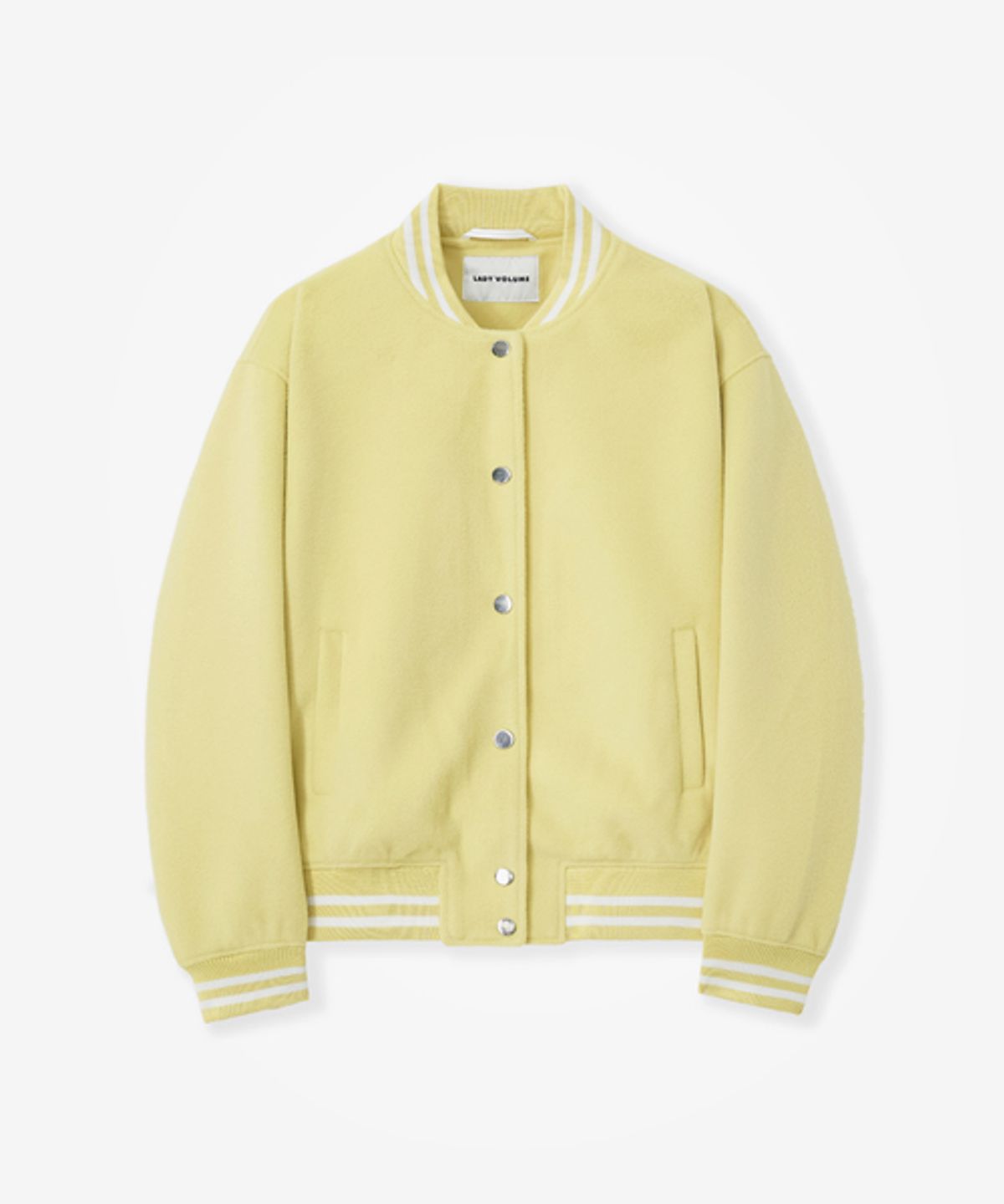 레이디 볼륨(LADY VOLUME) 60102 BOXY FIT WOOL VARSITY JUMPER_YELLOW