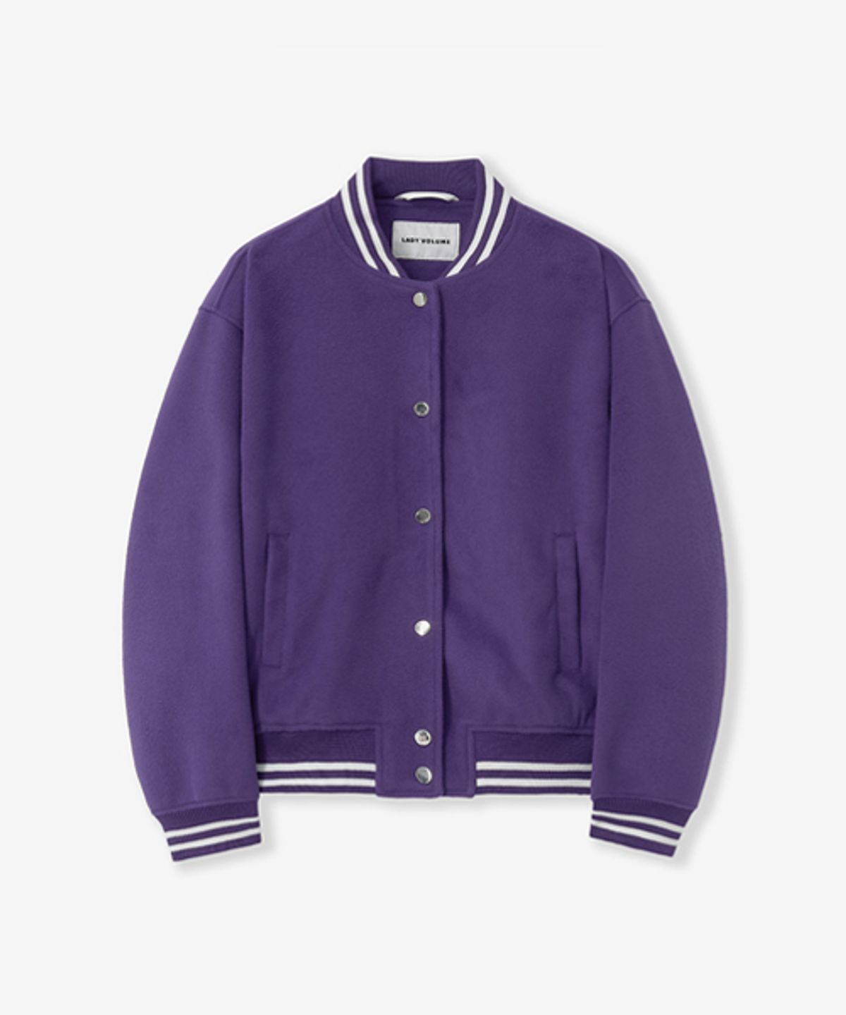 레이디 볼륨(LADY VOLUME) 60102 BOXY FIT WOOL VARSITY JUMPER_PURPLE