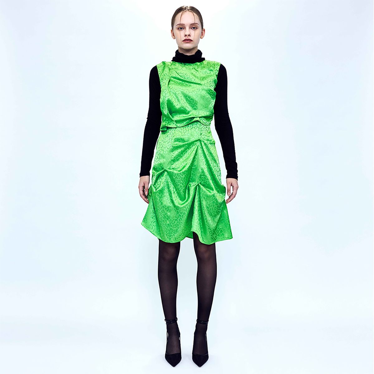 킴지수(KIMZISU) DOZI - Satin Leopard Dress _ Lime
