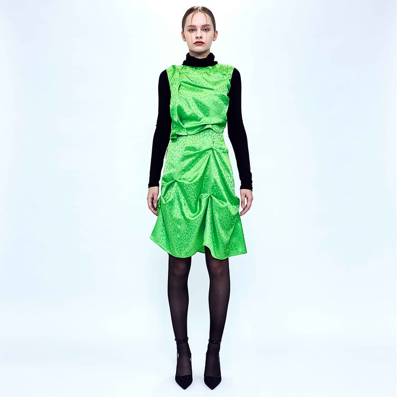 DOZI - Satin Leopard Dress _ Lime