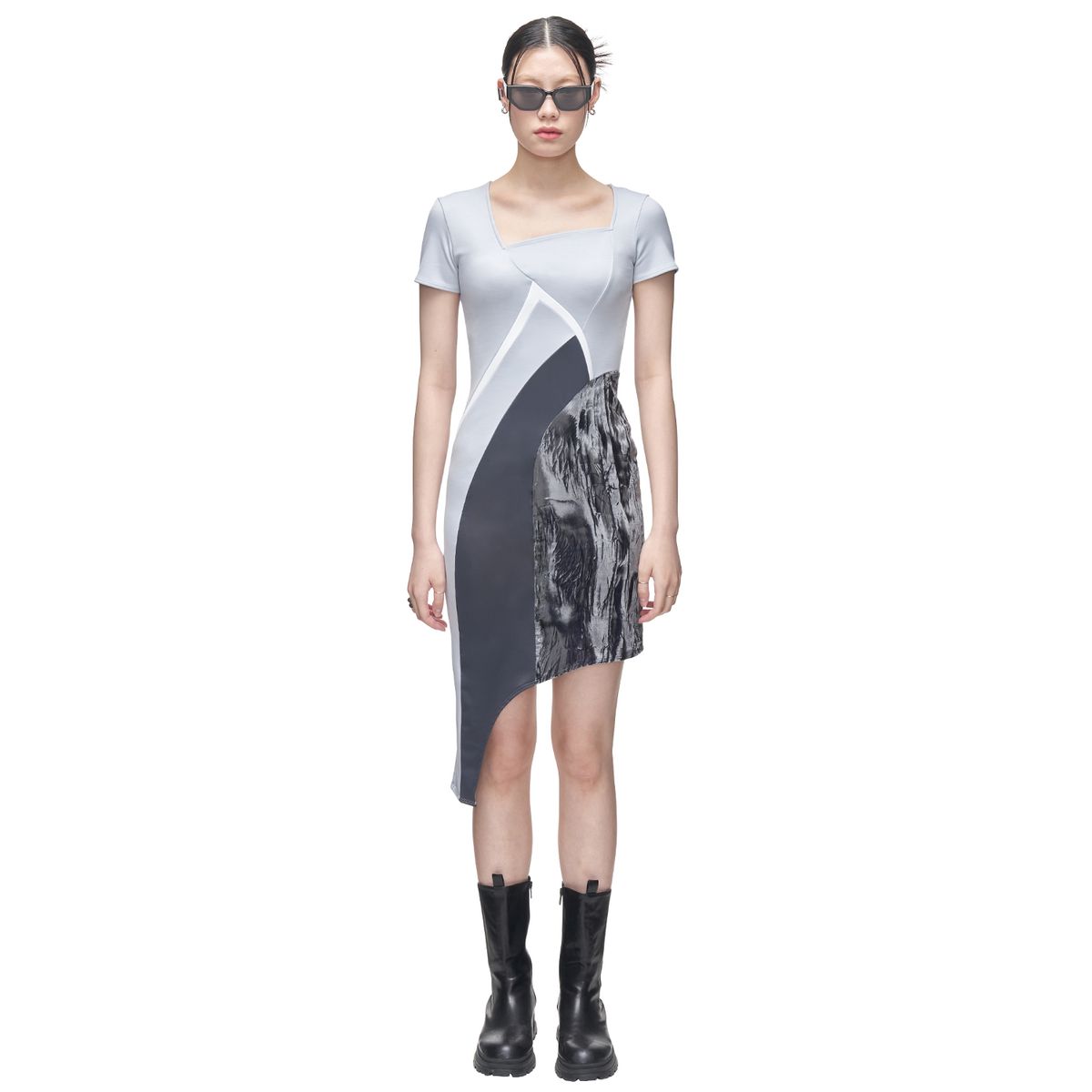 킴지수(KIMZISU) Velvet Panelled Jersey Dress _ Blue Grey