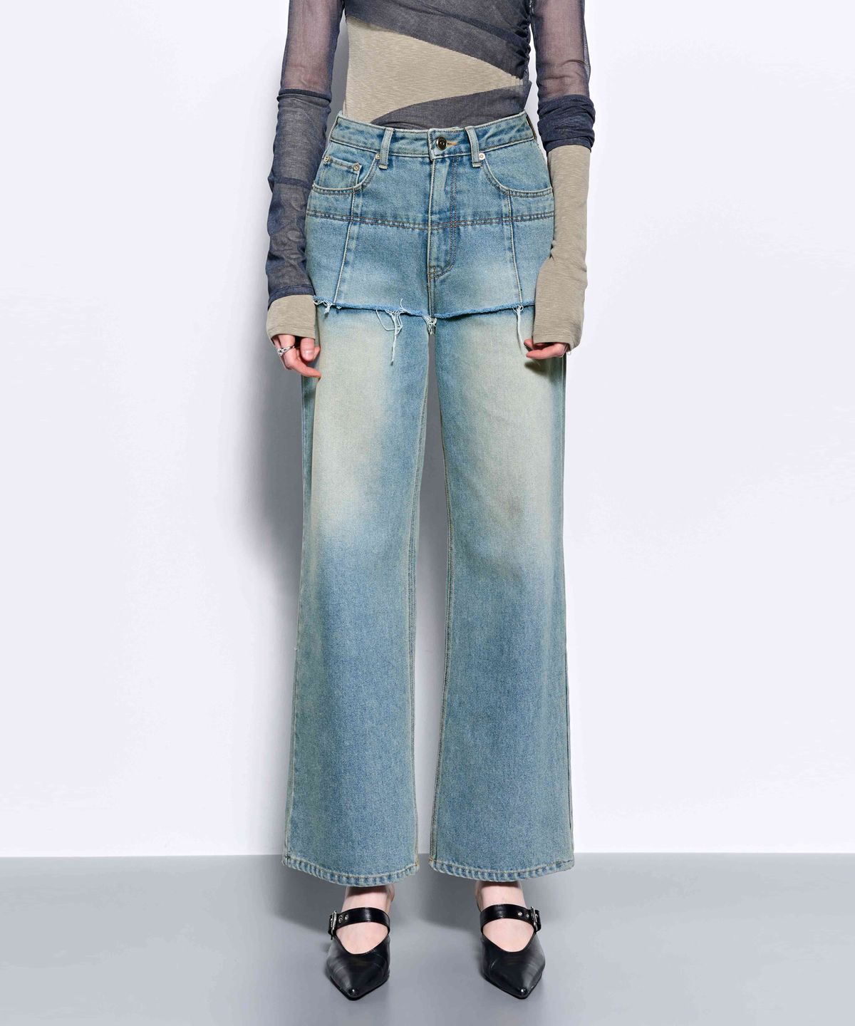 킴지수(KIMZISU) (Recycled) Distressed Denim Layered Wide Pants _ Blue