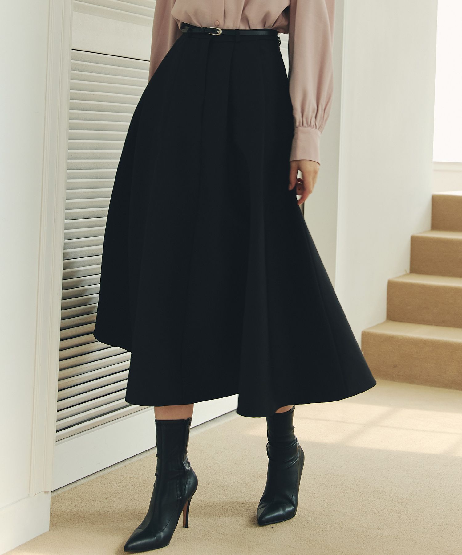 MUSINSA公式 | ZERO STREET Belt A-line flare skirt / black MUSINSA公式 | ZERO STREET Belt A-line flare skirt / black