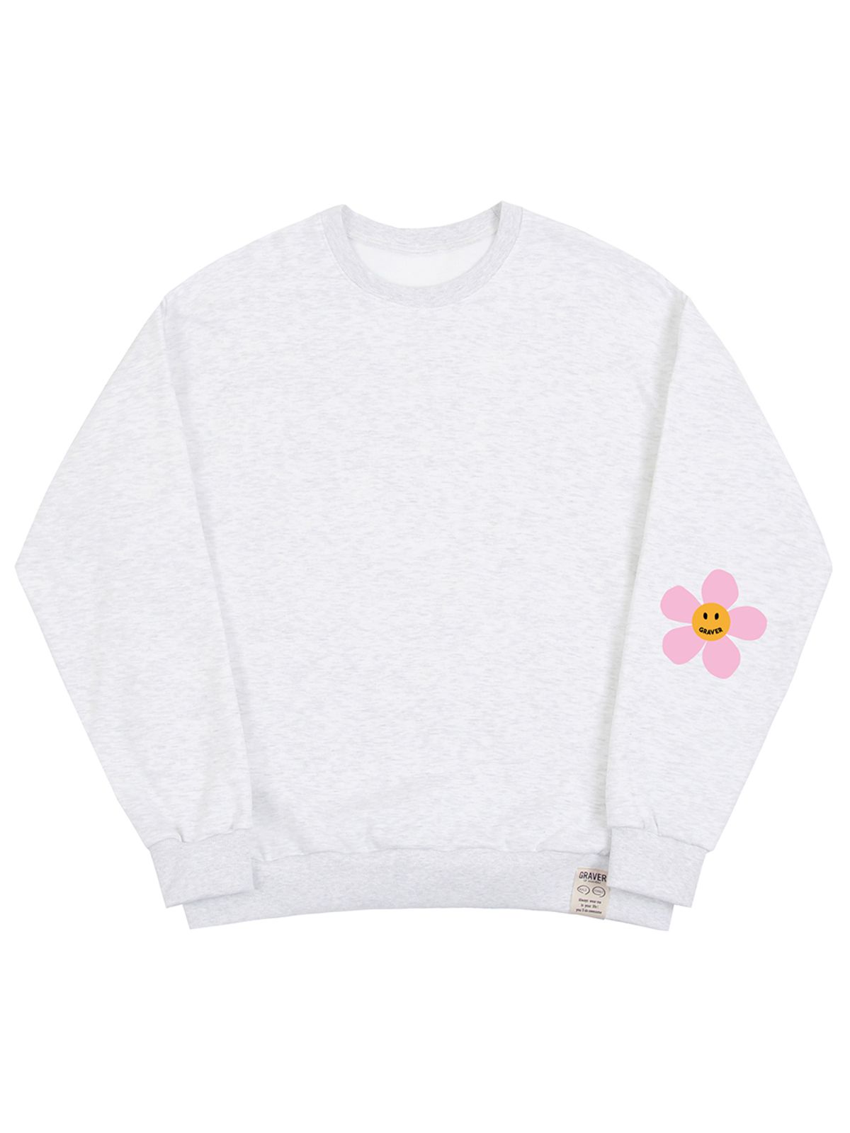 그레이버(GRAVER) [UNISEX]엘보우 핑크플라워도트 맨투맨_멜란지화이트