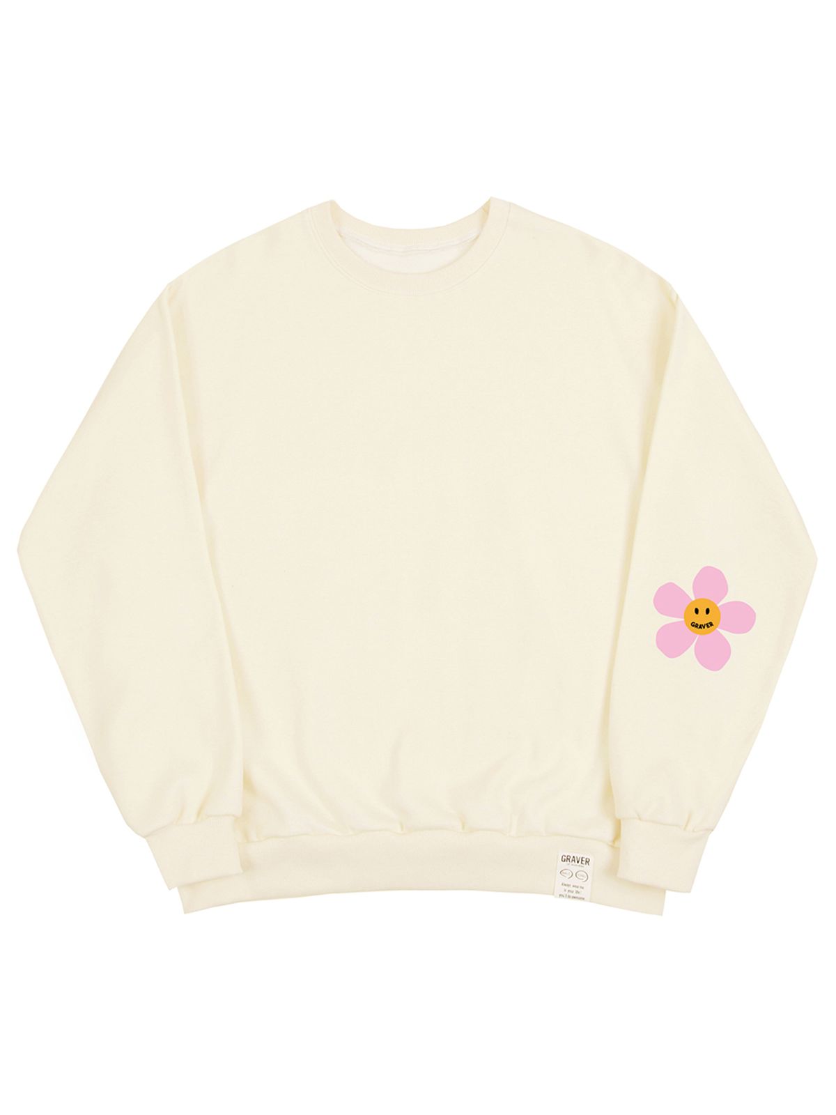 그레이버(GRAVER) [UNISEX]엘보우 핑크플라워도트 맨투맨_크림