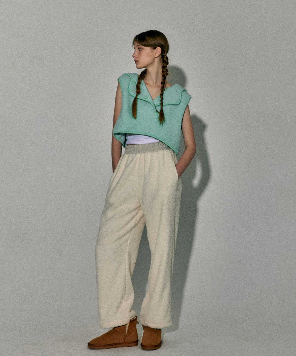 꾸아페(QUAFE) COLORING FLEECE PANTS_IVORY