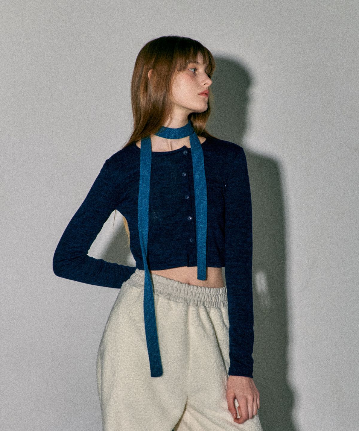 꾸아페(QUAFE) UNBALANCE SLIM CARDIGAN_NAVY
