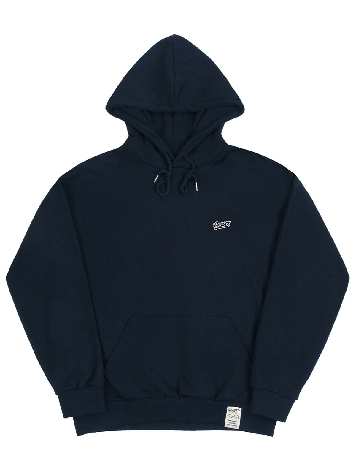 그레이버(GRAVER) [UNISEX]베이스볼 블랙 로고 자수 후드티_네이비