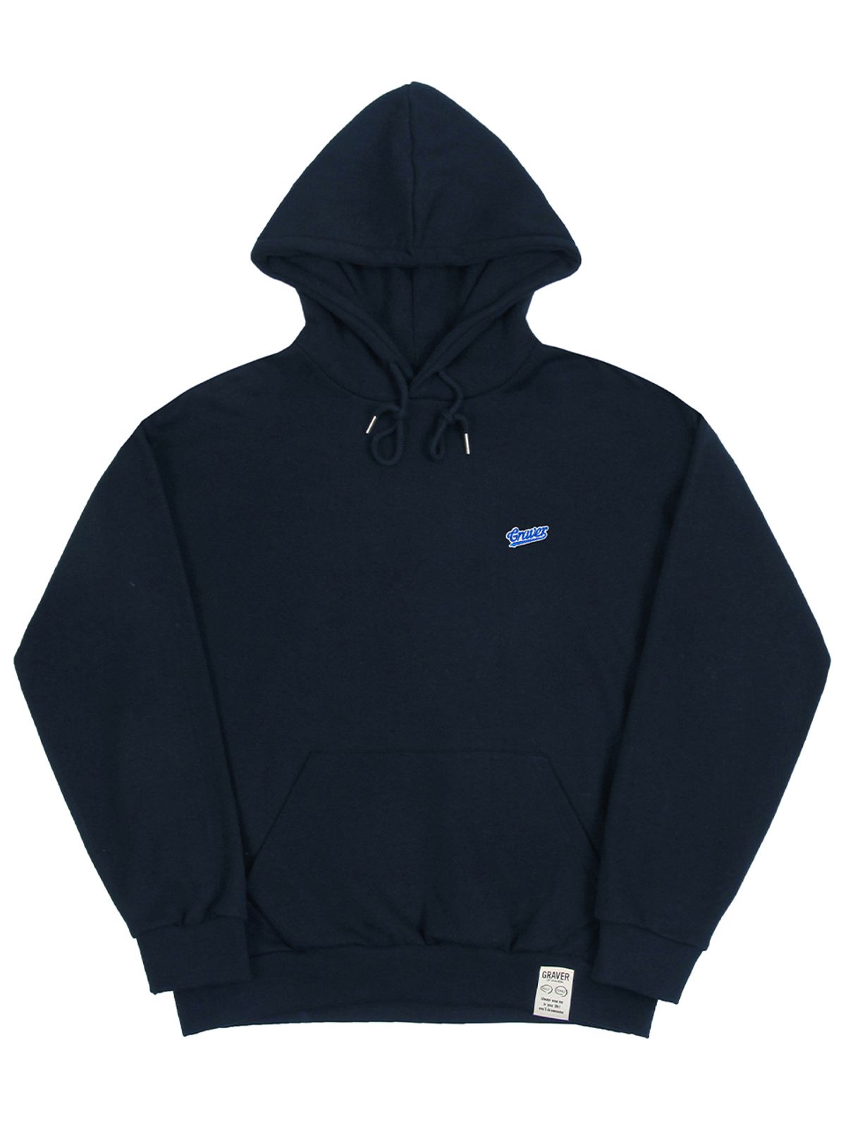 그레이버(GRAVER) [UNISEX]베이스볼 블루 로고 자수 후드티_네이비