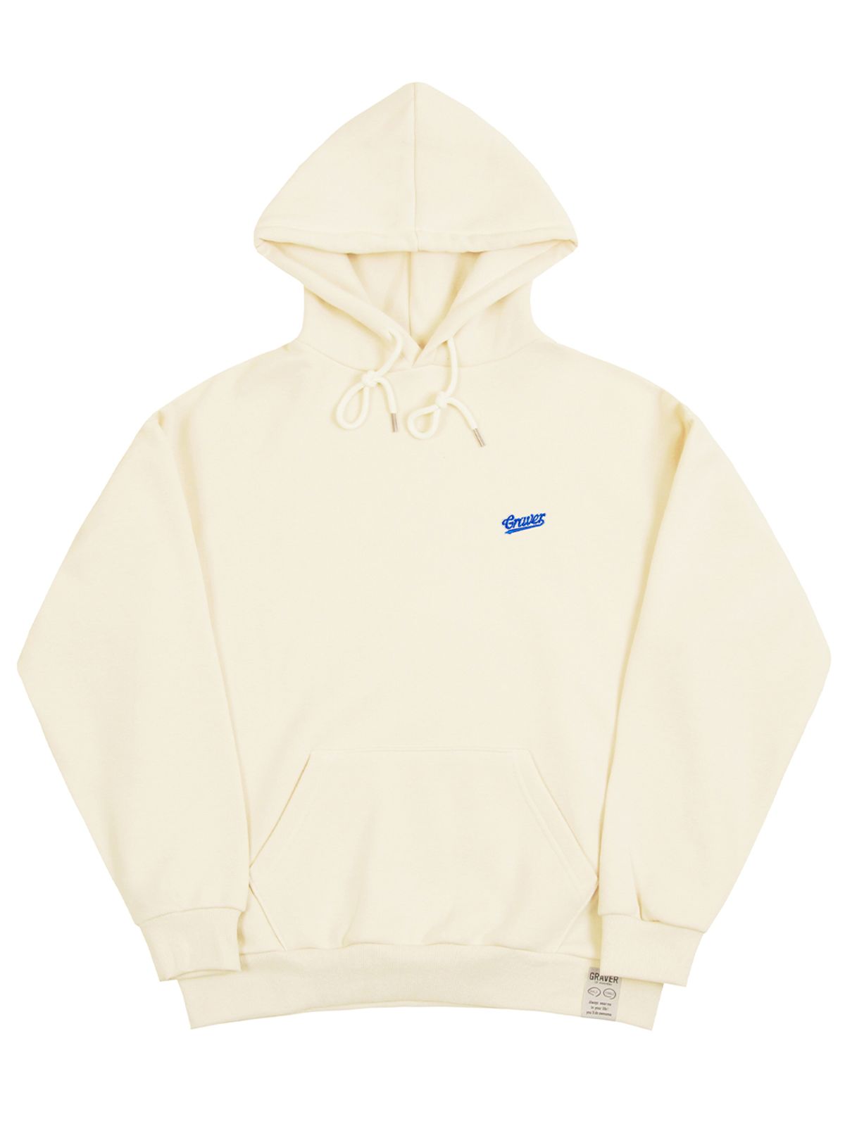 그레이버(GRAVER) [UNISEX]베이스볼 블루 로고 자수 후드티_크림