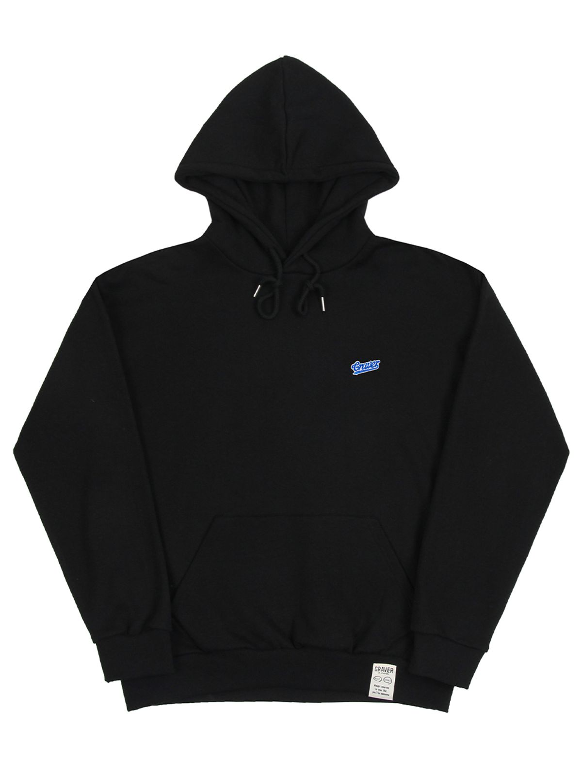 그레이버(GRAVER) [UNISEX]베이스볼 블루 로고 자수 후드티_블랙