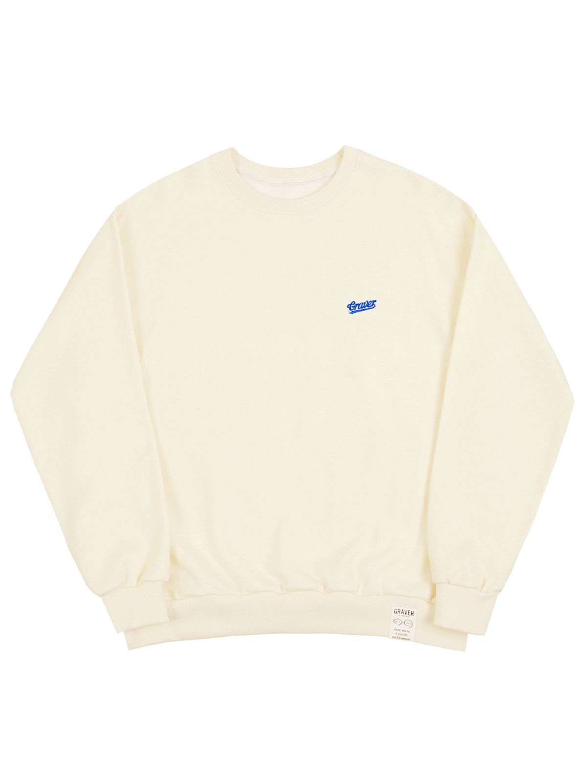 그레이버(GRAVER) [UNISEX]베이스볼 블루 로고 자수 맨투맨_크림